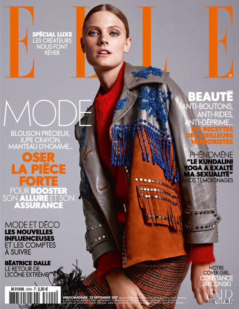 Constance Jablonski featured on the Elle France cover from September 2017