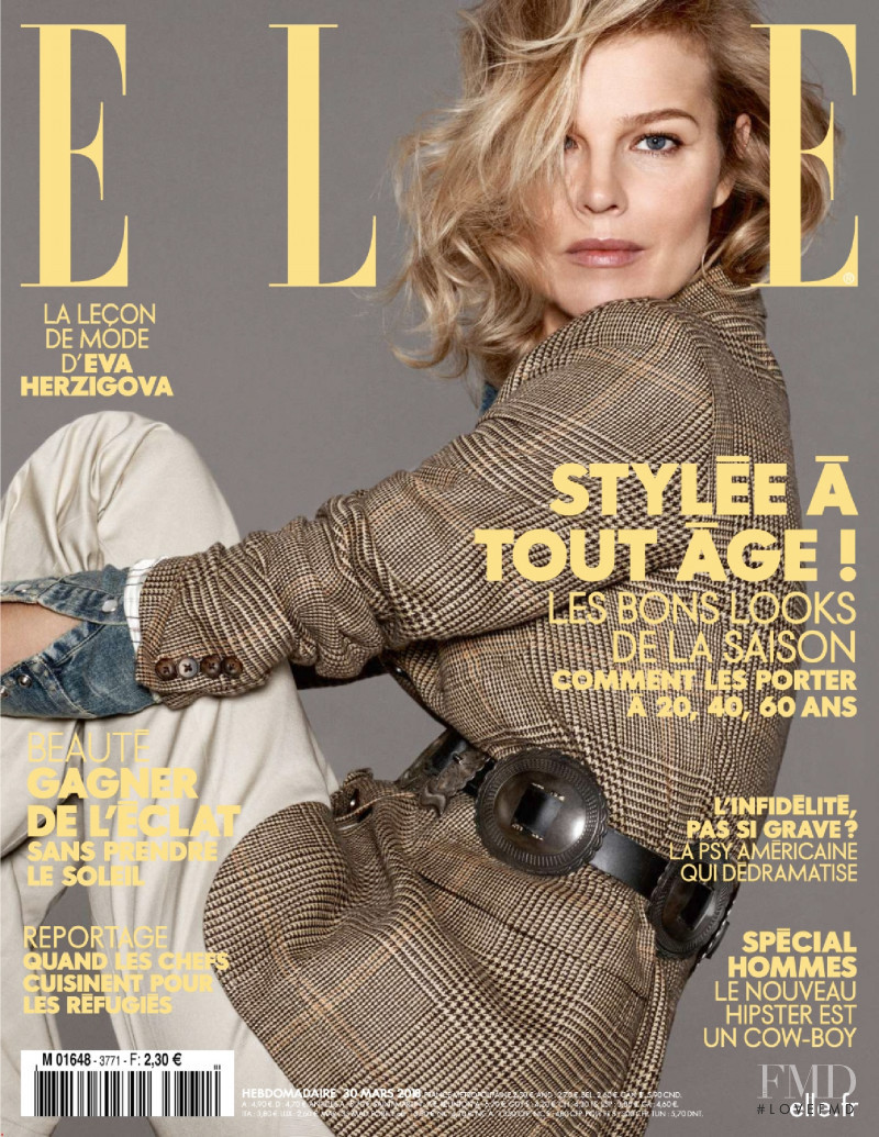 Eva Herzigova featured on the Elle France cover from March 2018