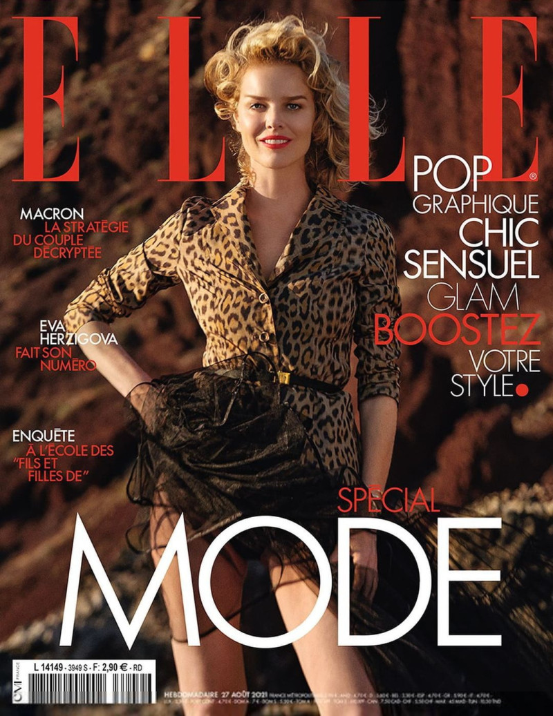 Eva Herzigova featured on the Elle France cover from August 2021