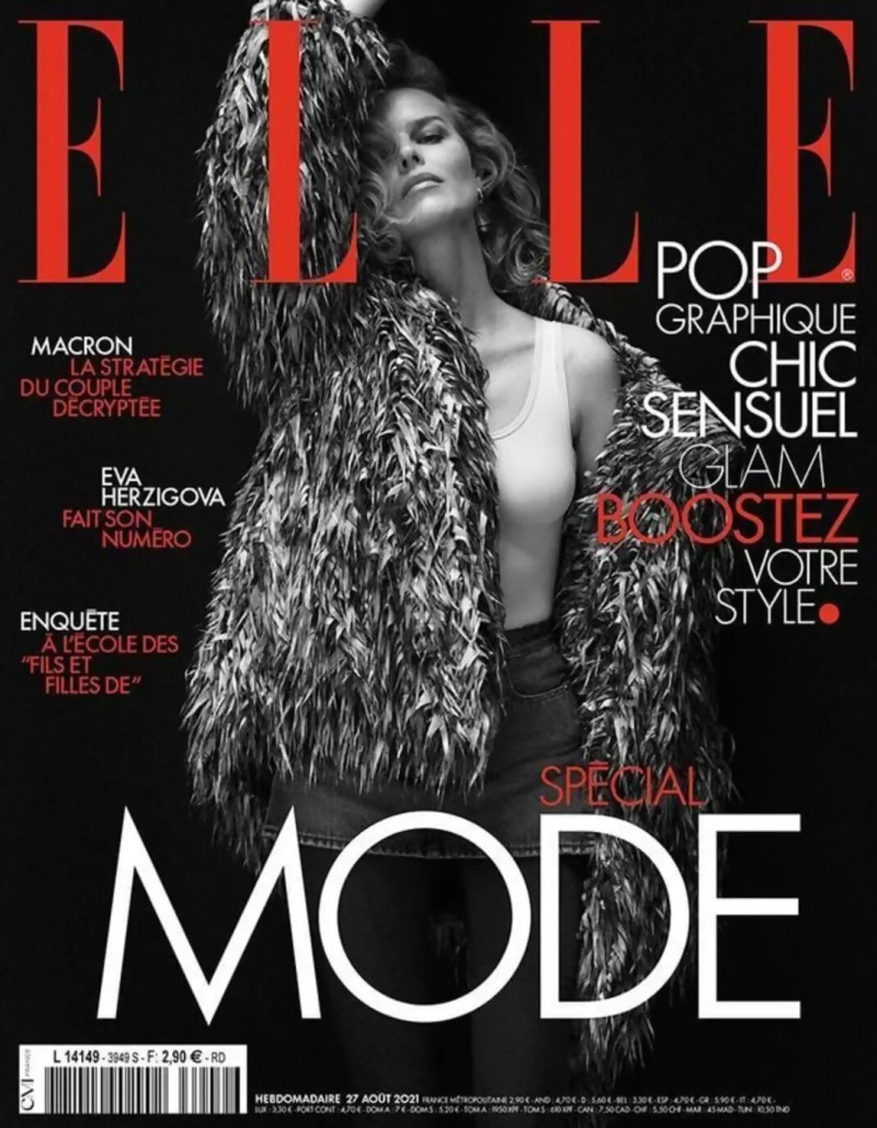 Eva Herzigova featured on the Elle France cover from August 2021