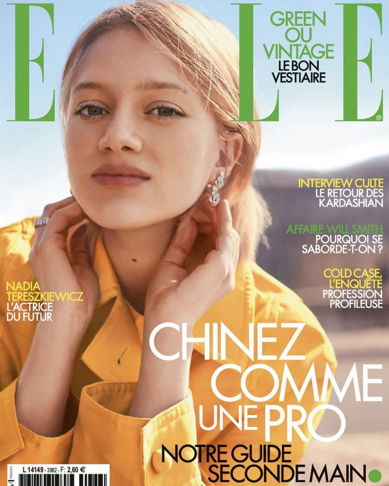 Nadia Tereszkiewicz featured on the Elle France cover from April 2022