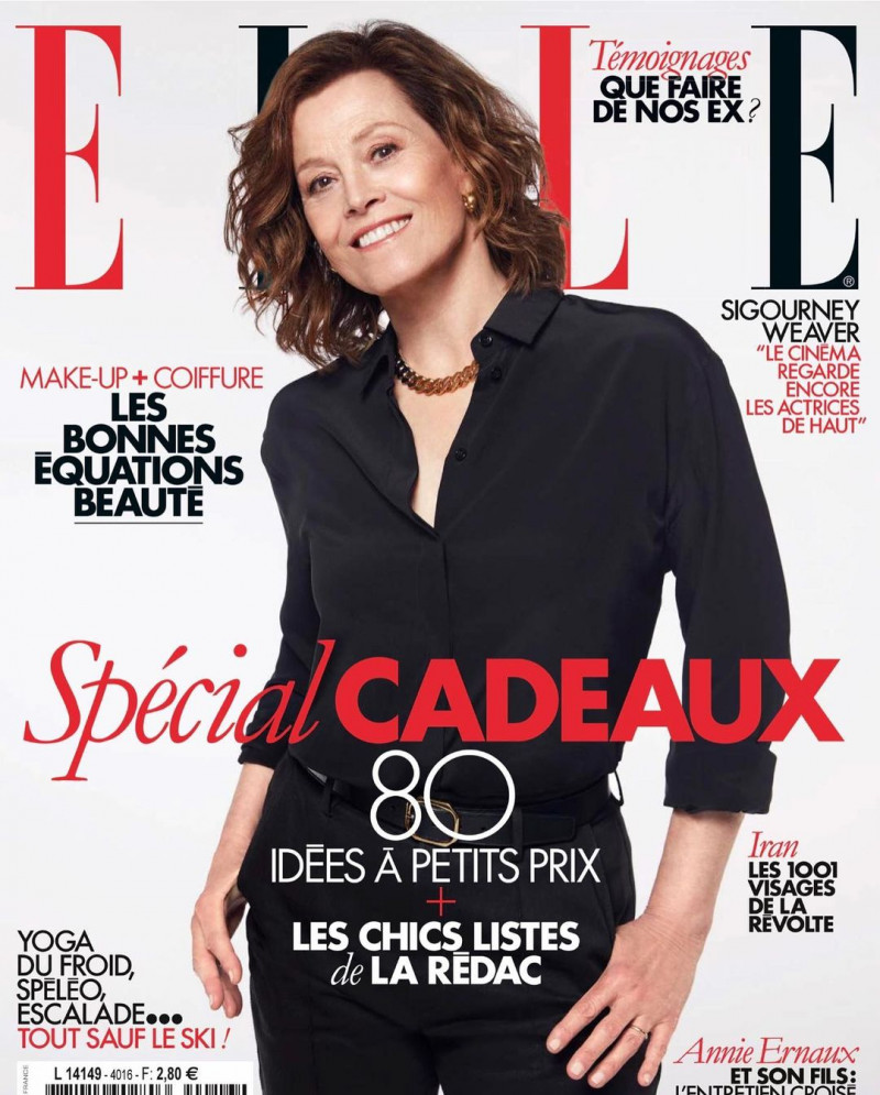 Sigourney Weaver featured on the Elle France cover from December 2022