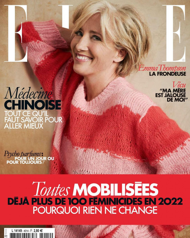 Emma Thompson featured on the Elle France cover from November 2022