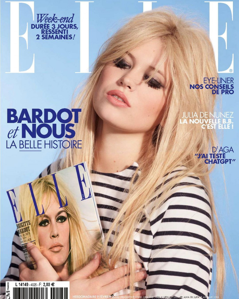 Julia de Nunez featured on the Elle France cover from February 2023