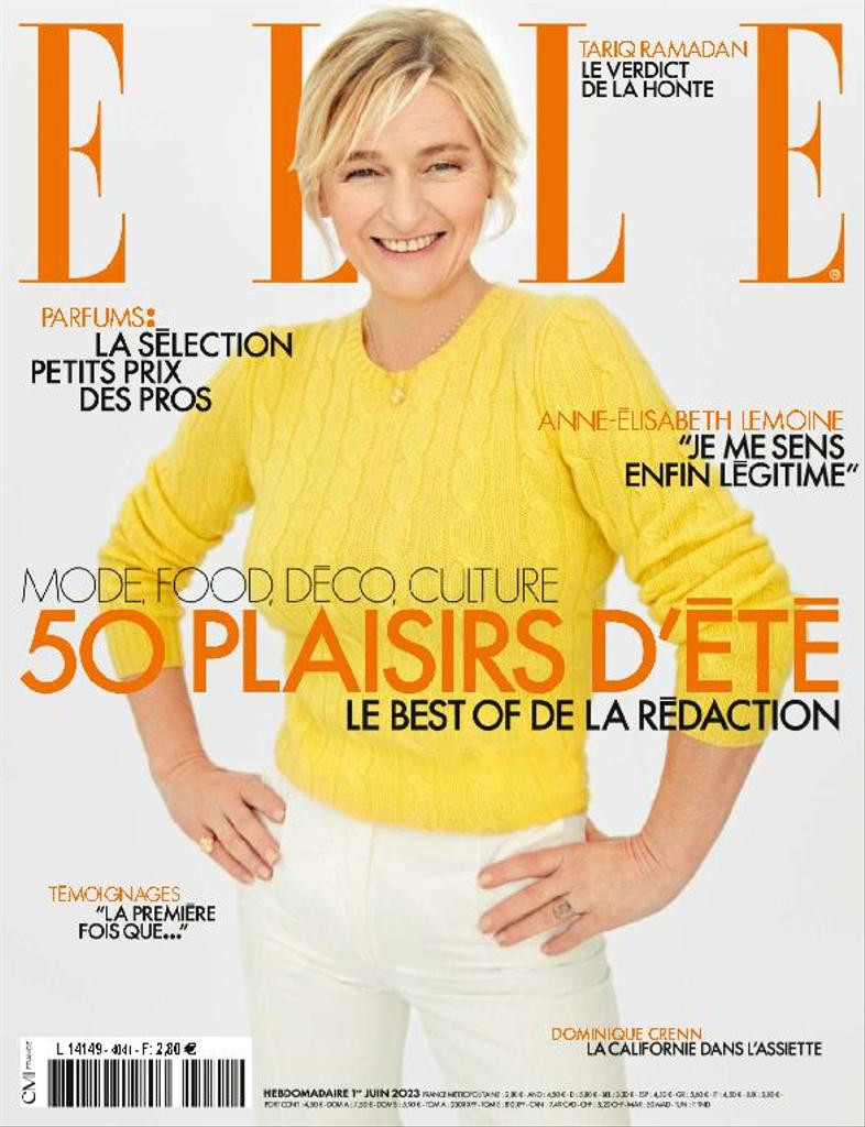 Anne-Elisabeth Lemoine featured on the Elle France cover from June 2023