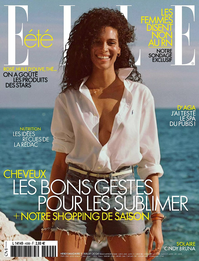 Cindy Bruna featured on the Elle France cover from July 2024