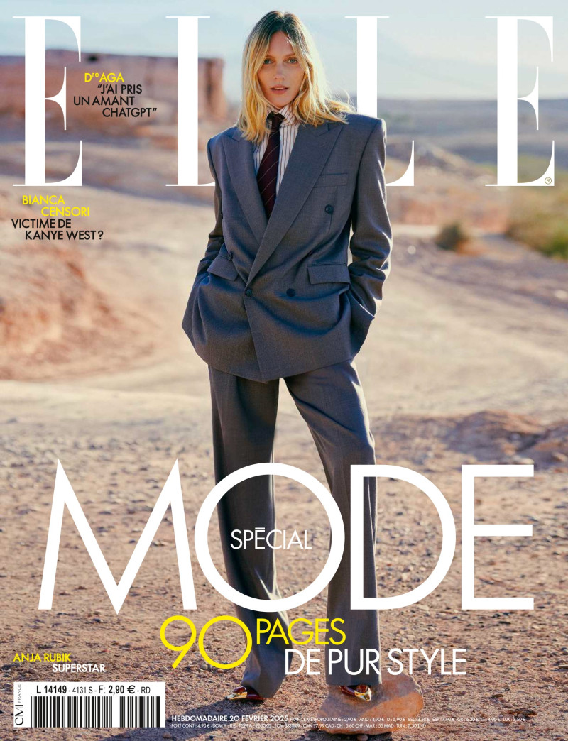 Anja Rubik featured on the Elle France cover from February 2025