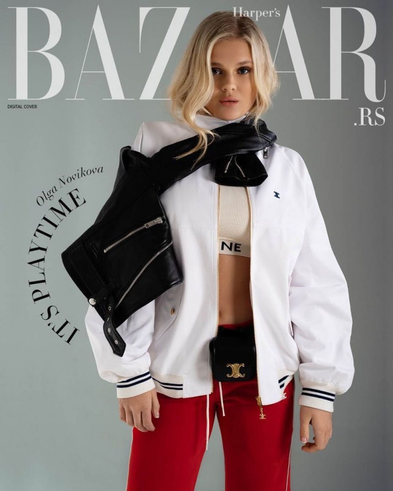 Olga Novikova featured on the HarpersBazaar.rs cover from April 2023