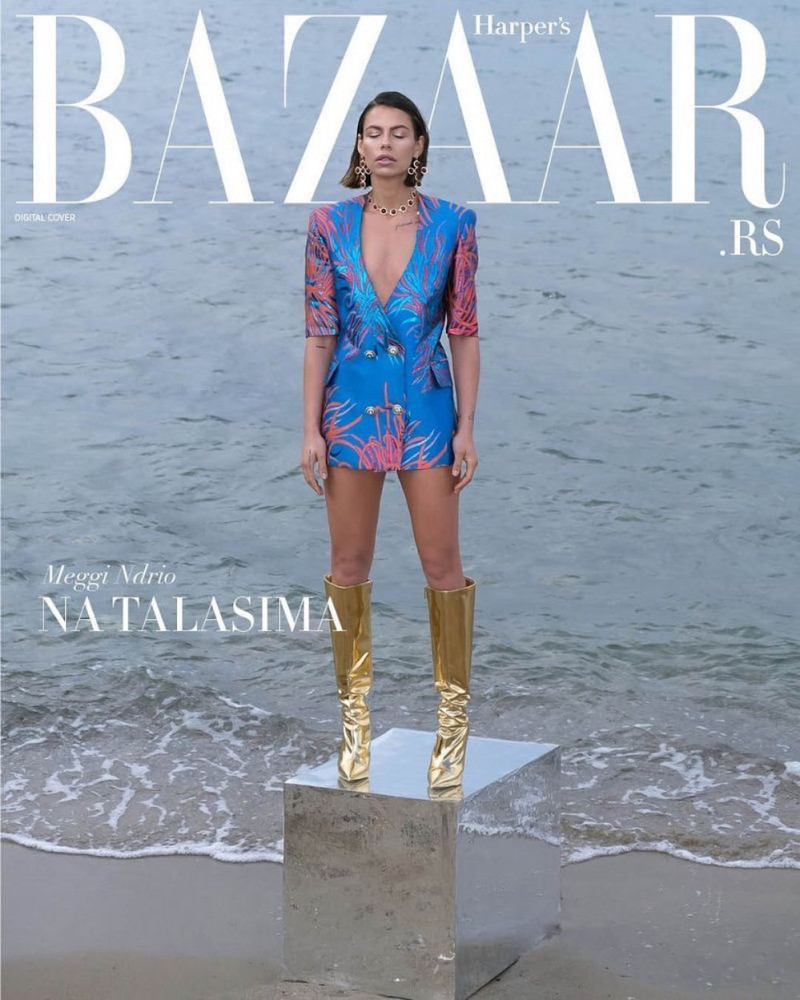 Meggi Ndrio featured on the HarpersBazaar.rs cover from April 2023