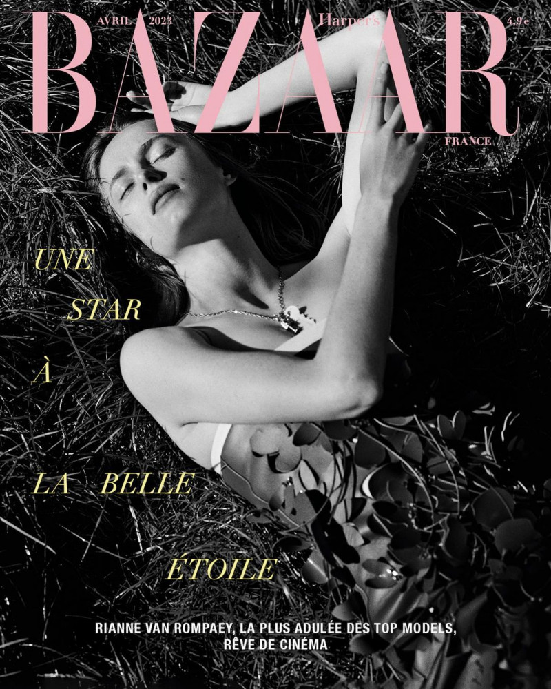 Rianne Van Rompaey featured on the Harper\'s Bazaar France cover from April 2023