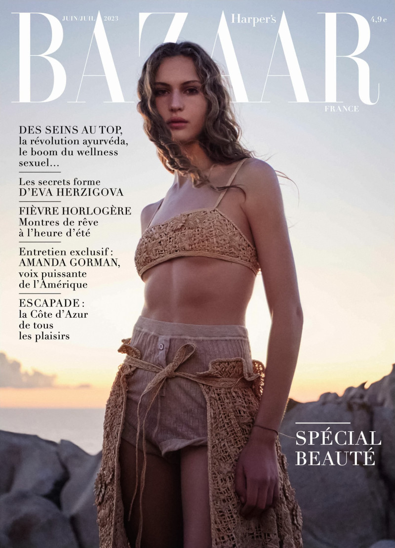 Angelina Kendall featured on the Harper\'s Bazaar France cover from June 2023