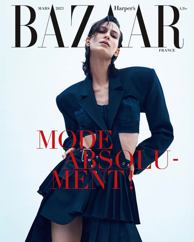 Jeanne Cadieu featured on the Harper\'s Bazaar France cover from March 2023