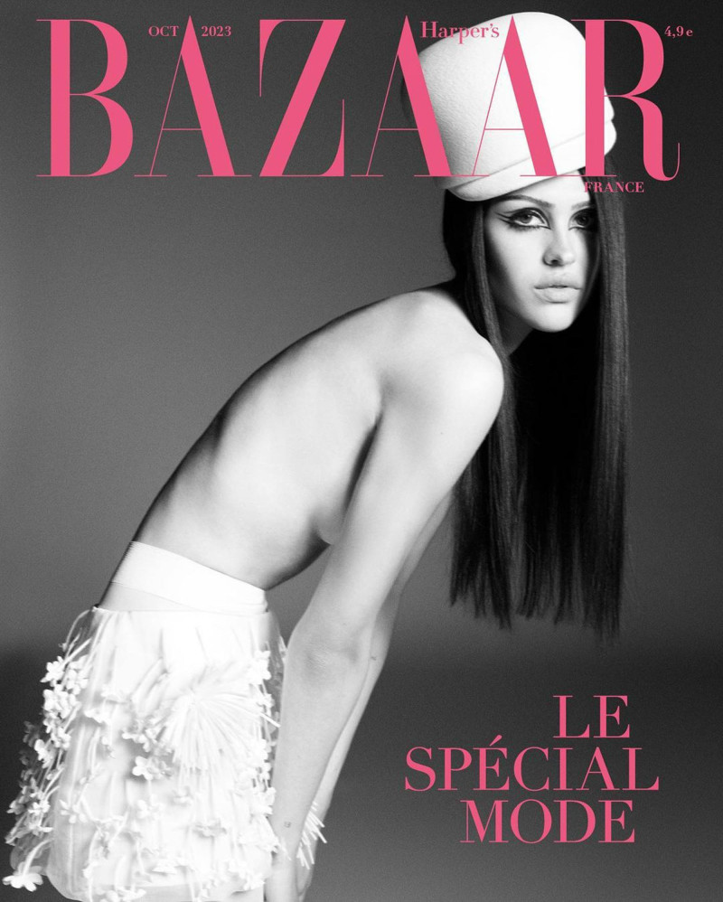 Amelia Gray Hamlin featured on the Harper\'s Bazaar France cover from October 2023