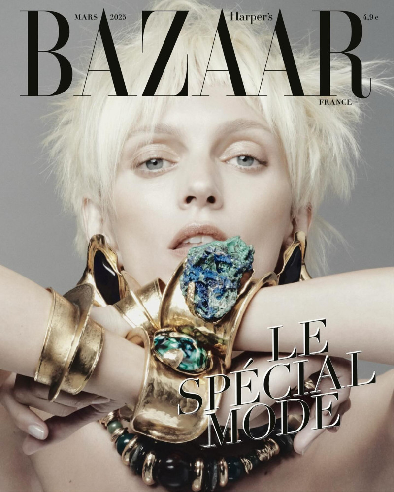 Anja Rubik featured on the Harper\'s Bazaar France cover from March 2025