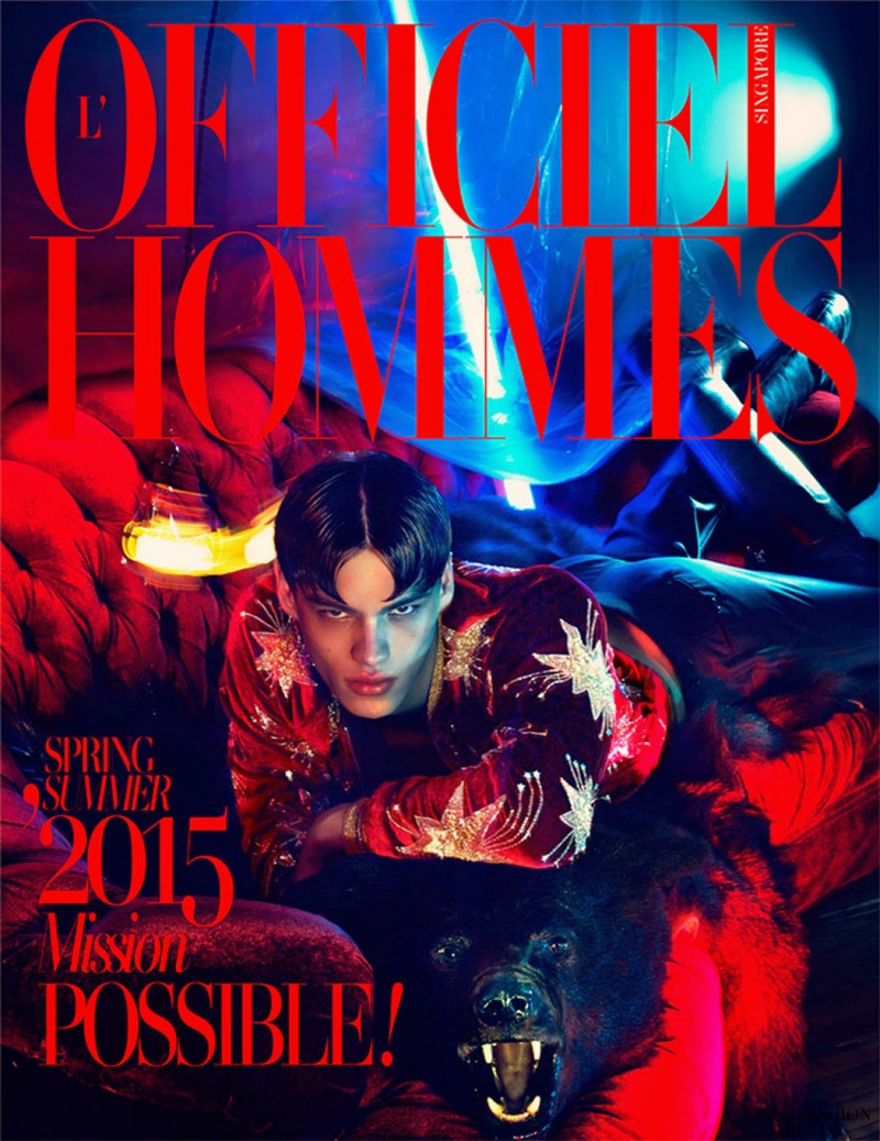 Filip Hrivnak featured on the L\'Officiel Hommes Singapore cover from March 2015