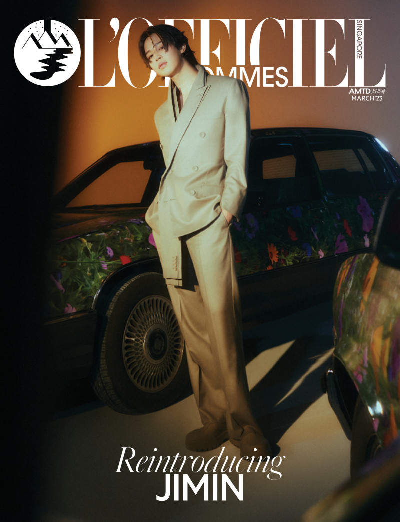Jimin featured on the L\'Officiel Hommes Singapore cover from March 2023