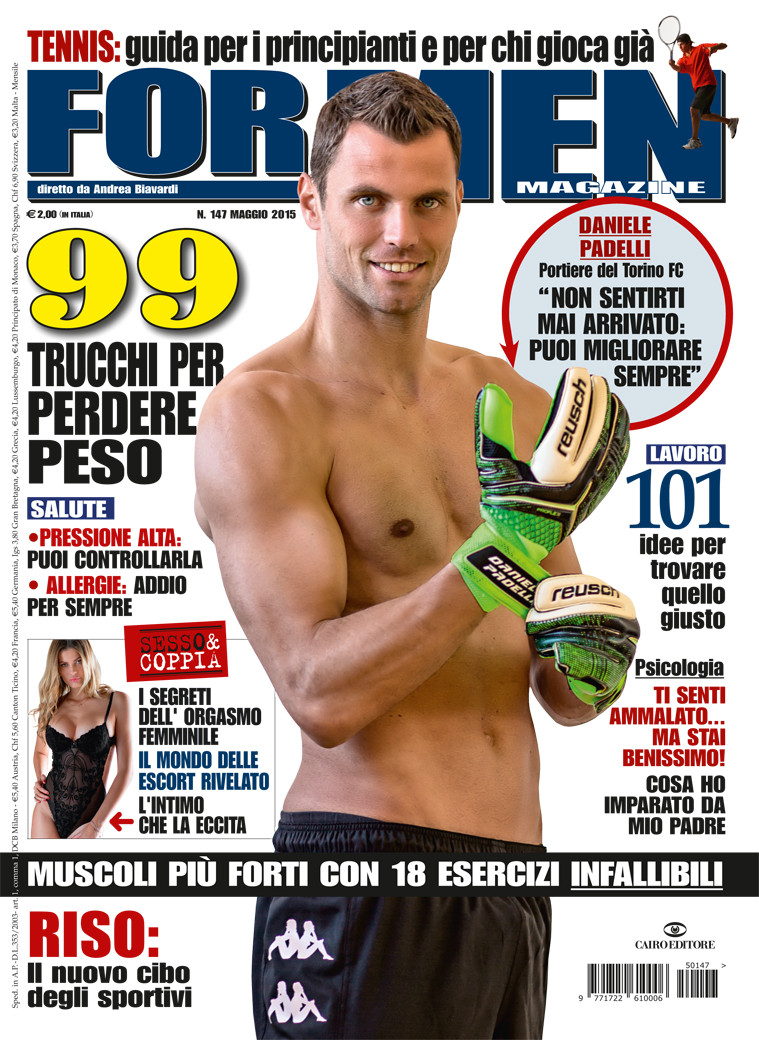 Daniele Padelli featured on the For Men Magazine cover from May 2015