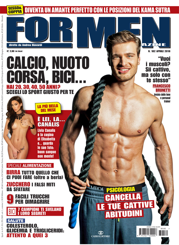 Francesco Brunetti featured on the For Men Magazine cover from April 2018