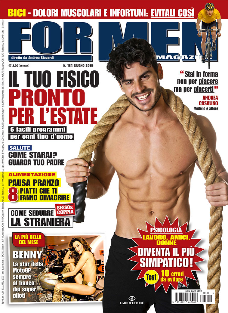 Andrea Casalino featured on the For Men Magazine cover from June 2018