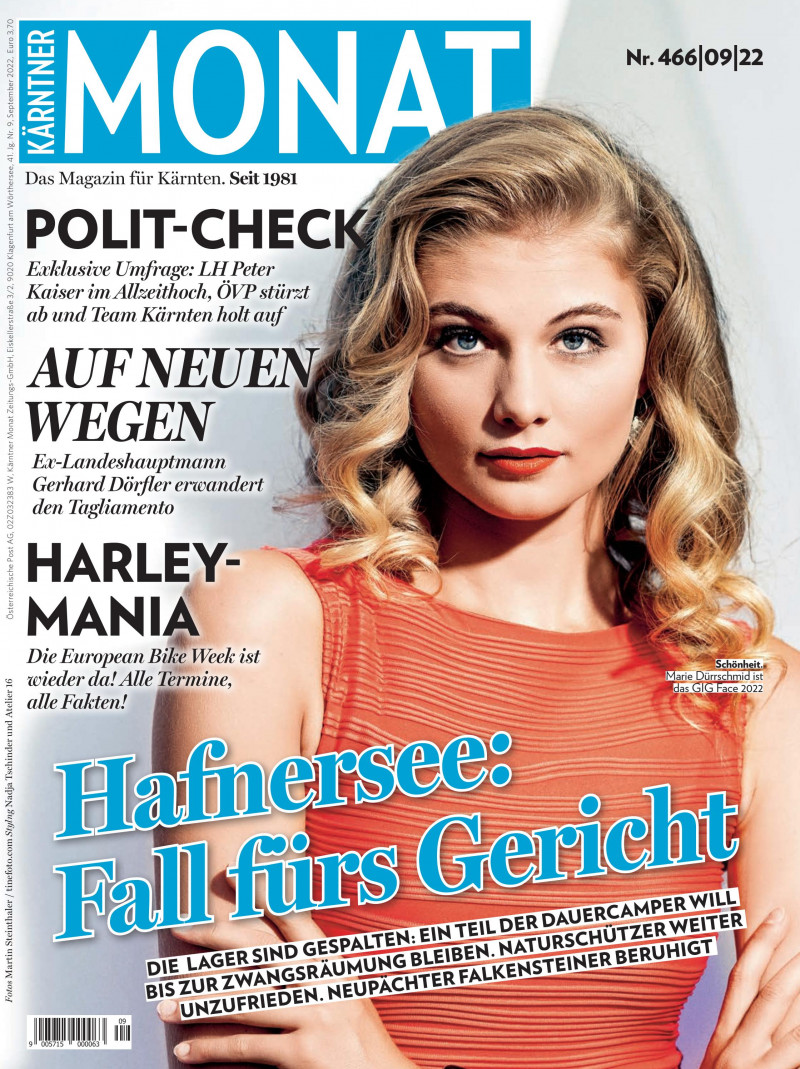 Marie Durrschmid featured on the Karntner MONAT cover from September 2022