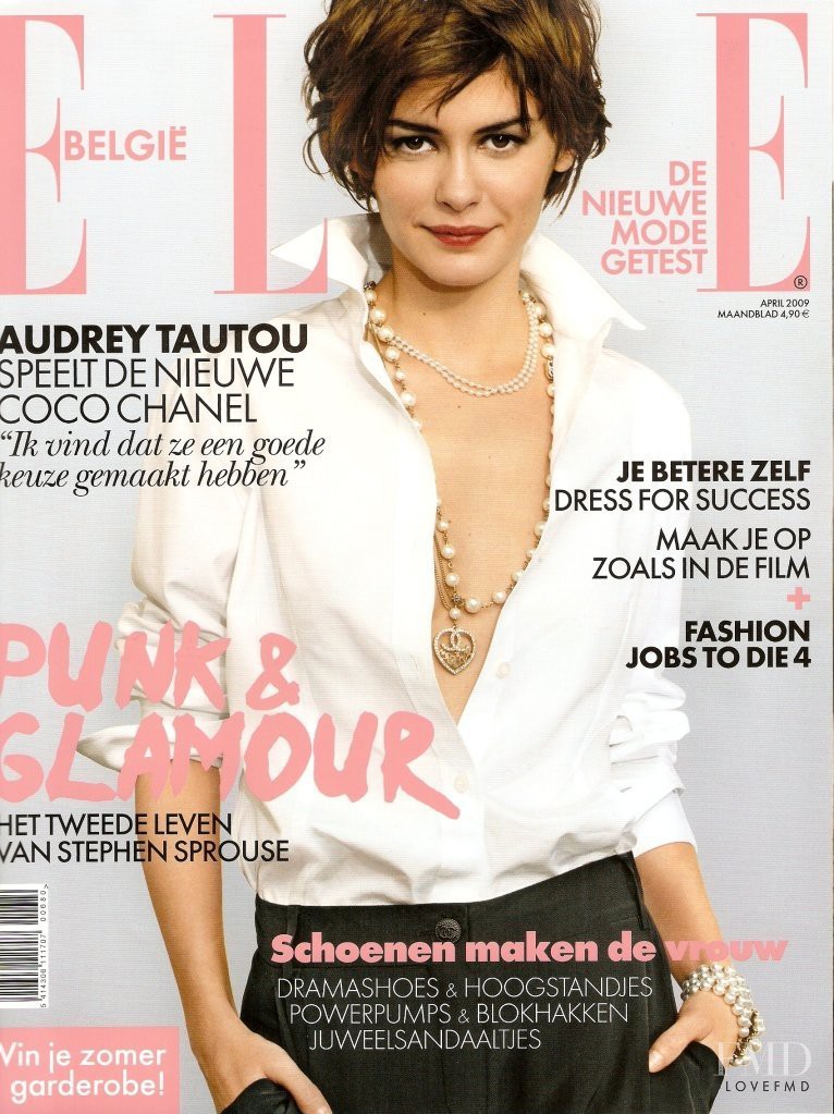 Audrey Tautou featured on the Elle Belgium cover from April 2009