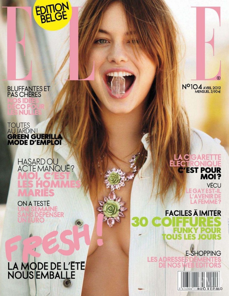 Camille Rowe featured on the Elle Belgium cover from April 2012