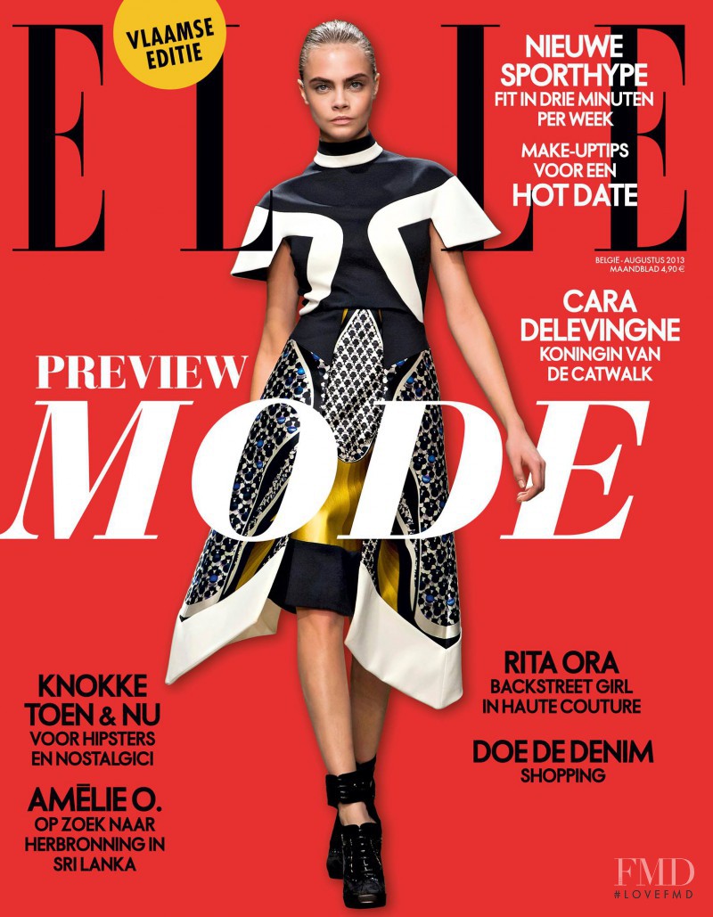Cara Delevingne featured on the Elle Belgium cover from August 2013