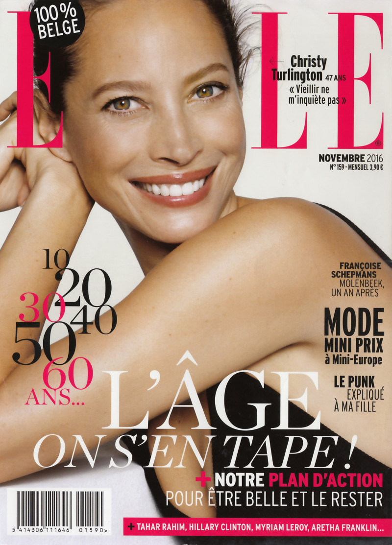 Christy Turlington featured on the Elle Belgium cover from November 2016