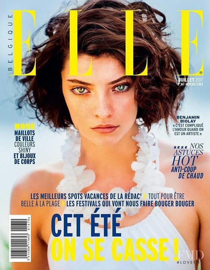 Melina Martin featured on the Elle Belgium cover from July 2017