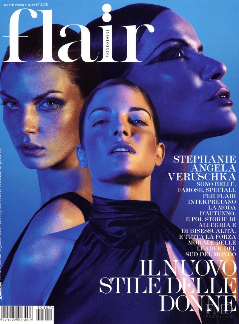 Angela Lindvall featured on the flair Italy cover from August 2003