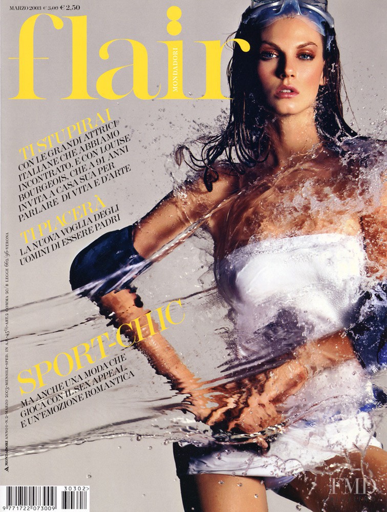 Angela Lindvall featured on the flair Italy cover from March 2003