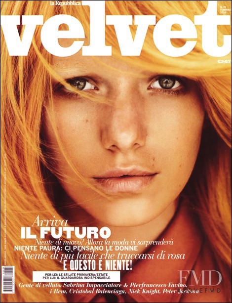Alyona Osmanova featured on the Velvet Italy cover from February 2010