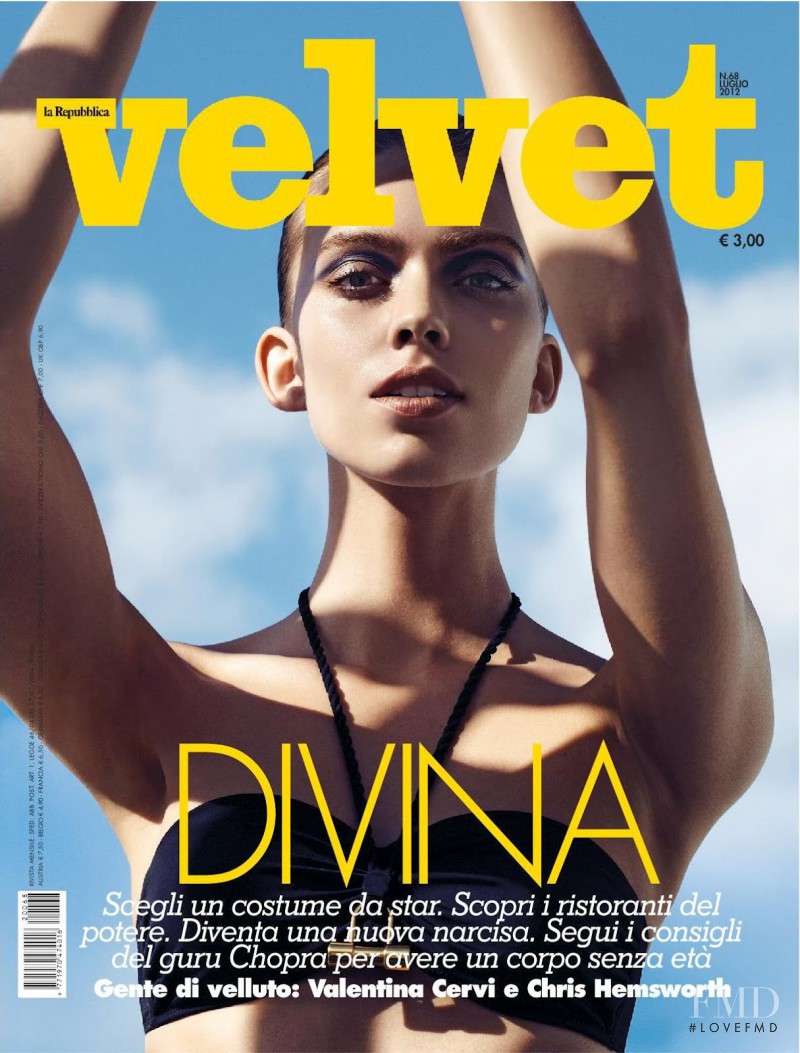 Emily Senko featured on the Velvet Italy cover from July 2012
