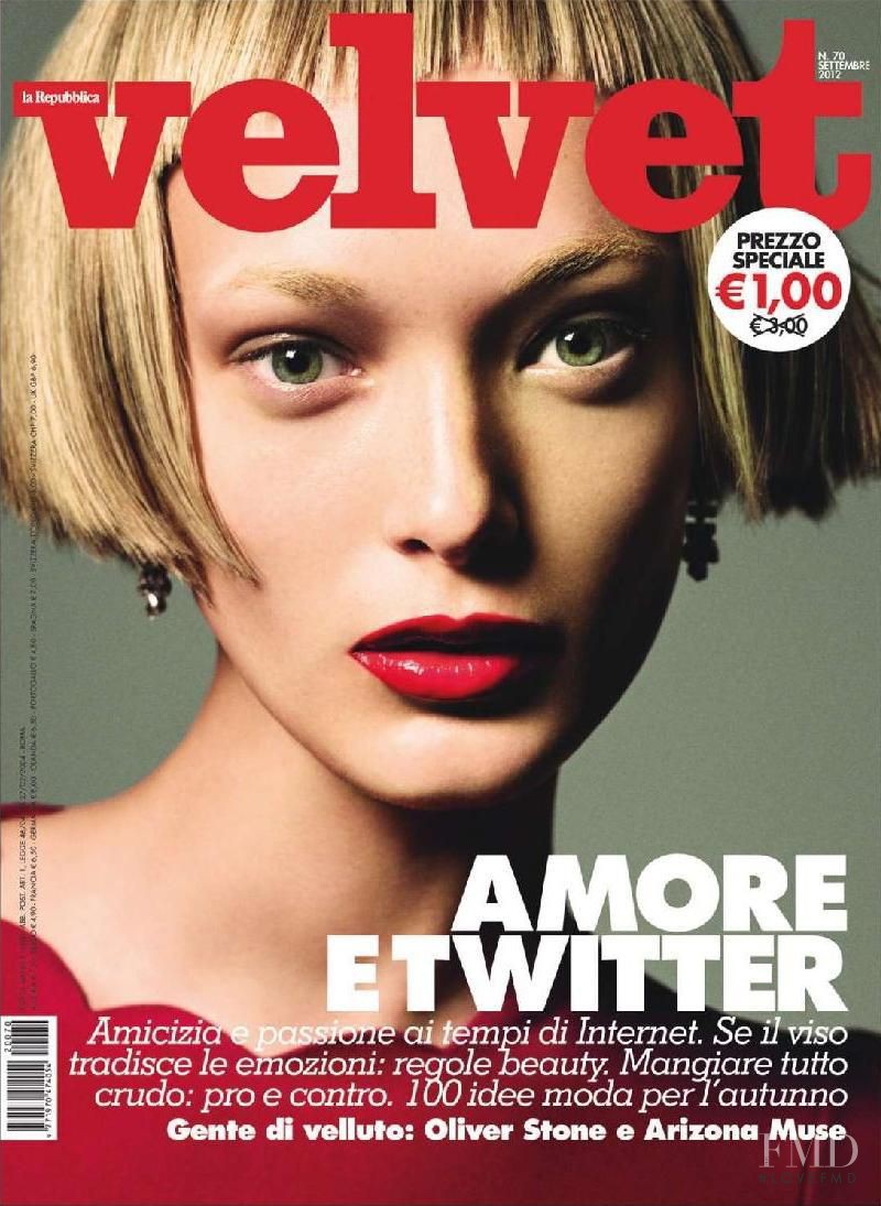 Egle Jezepcikaite featured on the Velvet Italy cover from September 2012