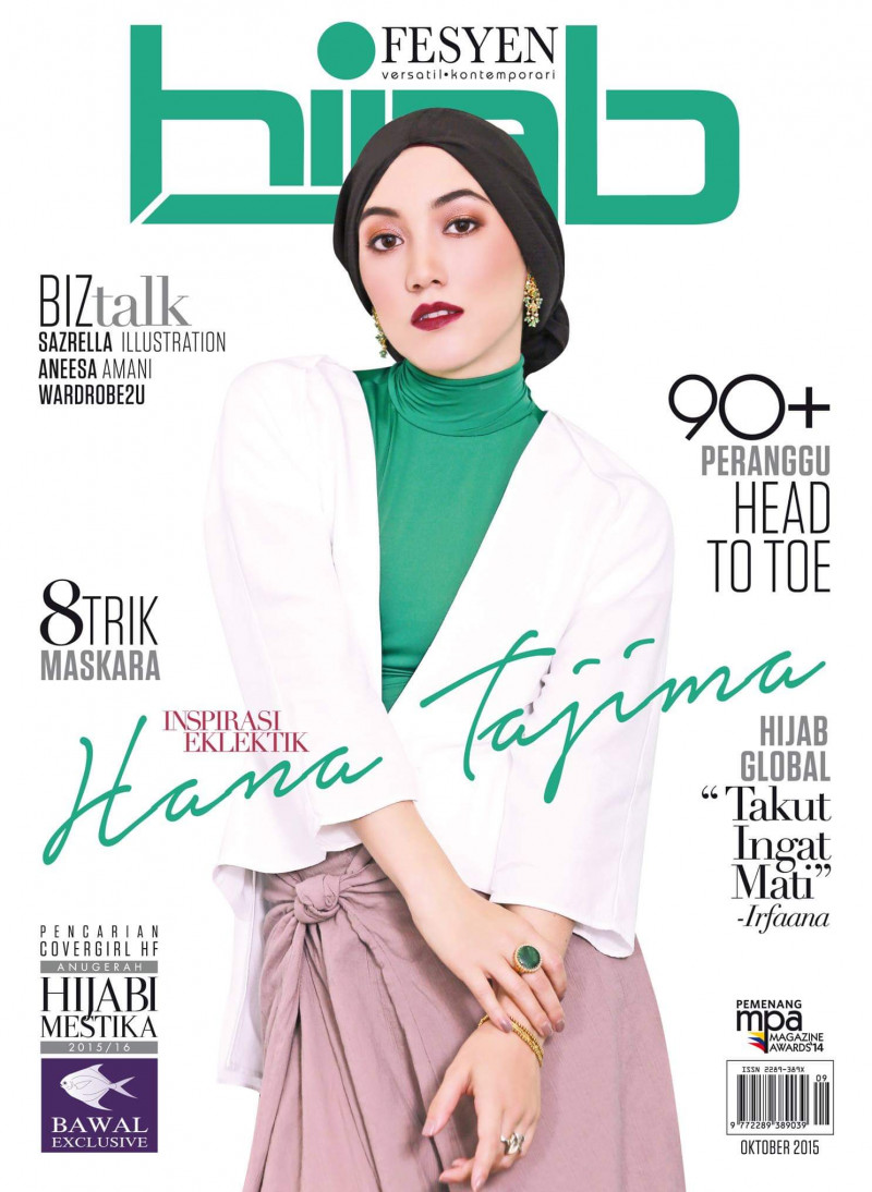 Hana Tajima featured on the Hijab Fesyen cover from October 2015