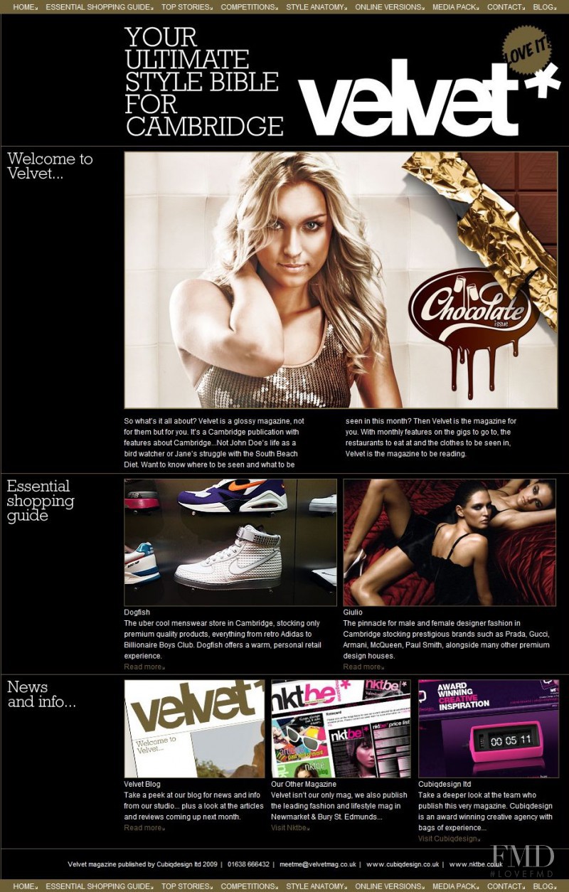  featured on the velvetmag.co.uk screen from April 2010