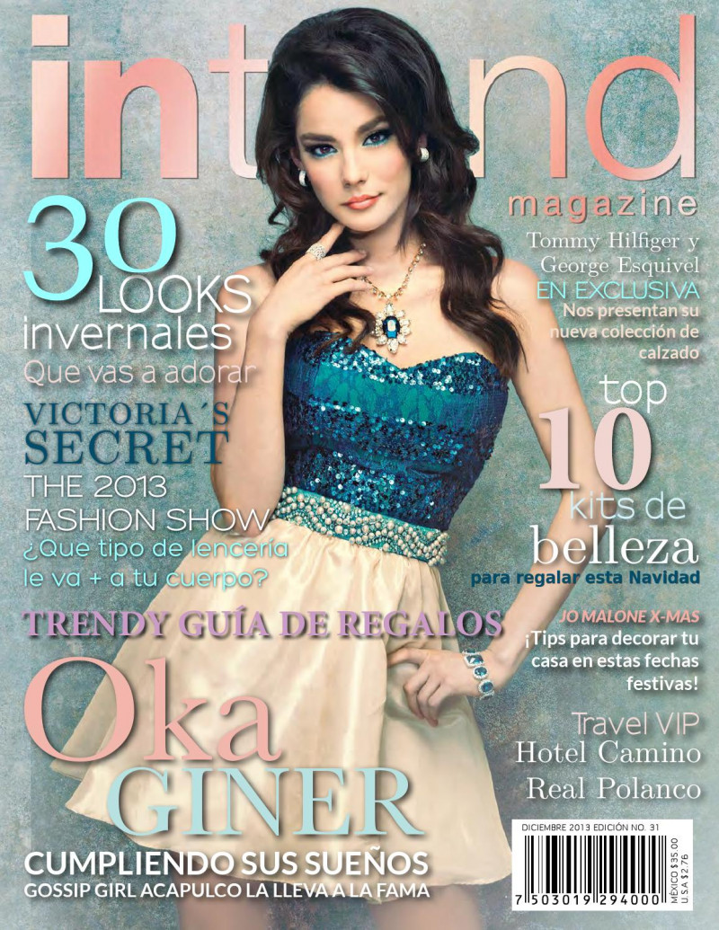 Oka Giner featured on the In Trend Magazine cover from December 2013