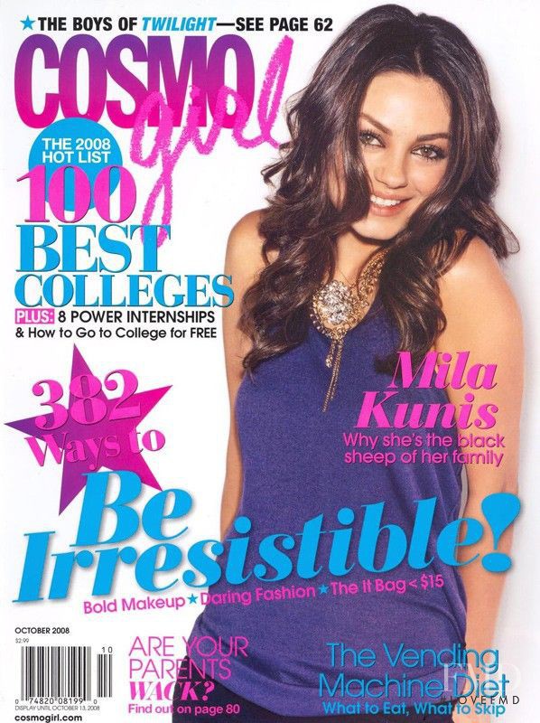 Mila Kunis featured on the Cosmogirl USA cover from October 2008