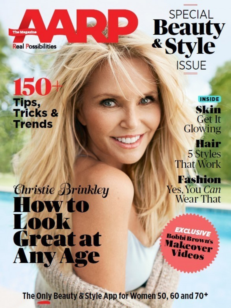 Christie Brinkley featured on the AARP The Magazine cover from October 2015