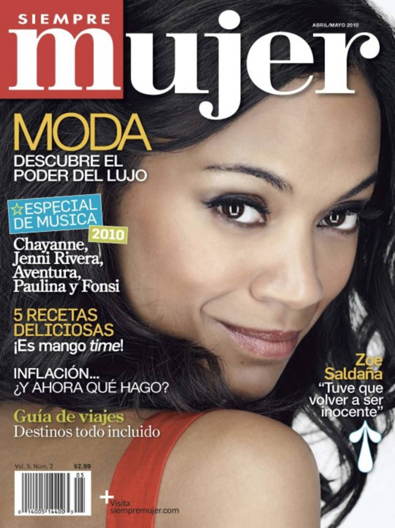 Zoe Saldana featured on the Siempre Mujer cover from April 2010