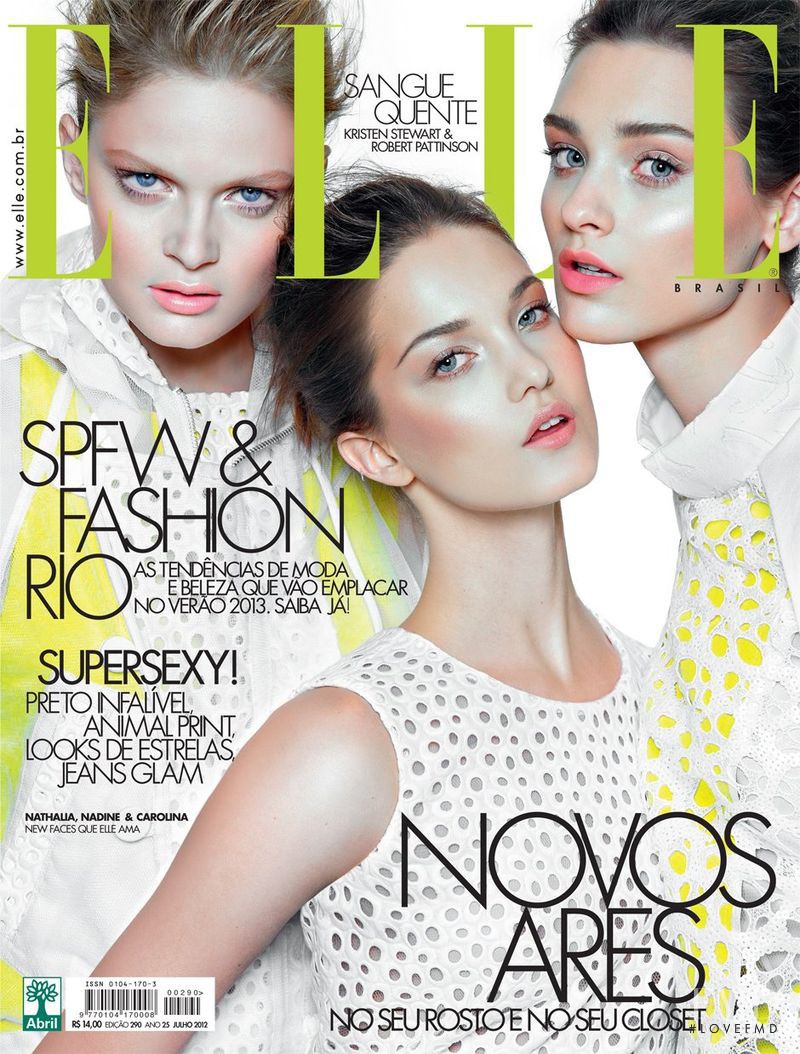 Carolina Thaler, Nadine Ponce, Nathalia Oliveira featured on the Elle Brazil cover from July 2012