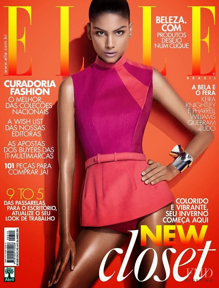 Carolinne Prates featured on the Elle Brazil cover from March 2014