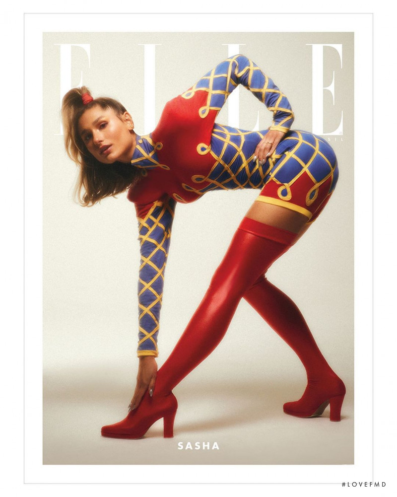 Sasha Meneghel featured on the Elle Brazil cover from July 2022