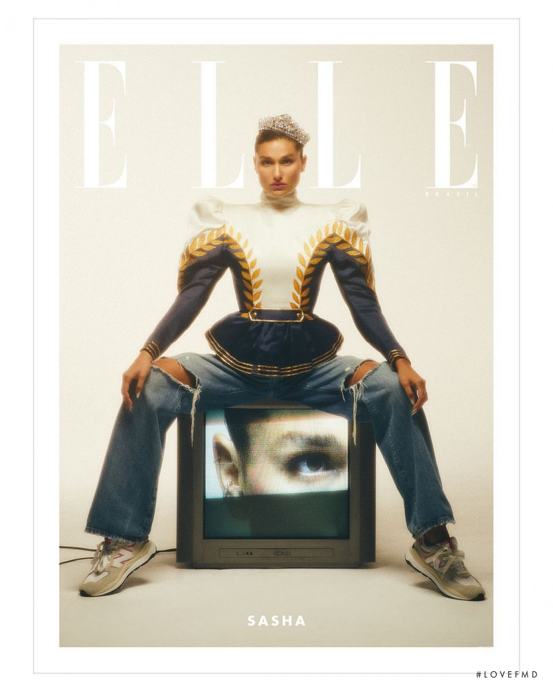 Sasha Meneghel featured on the Elle Brazil cover from July 2022