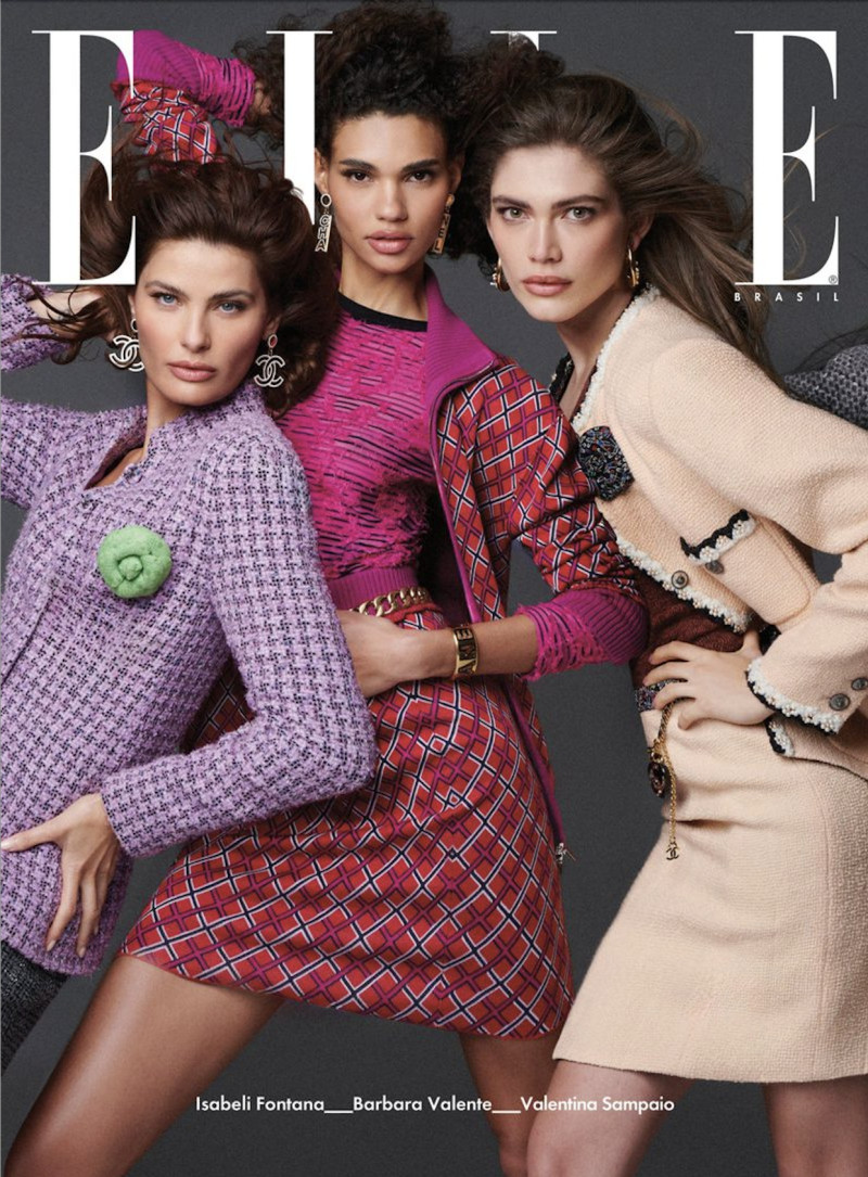 Isabeli Fontana, Valentina Sampaio, Barbara Valente featured on the Elle Brazil cover from May 2024