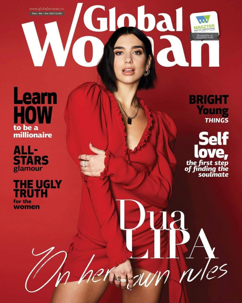 Dua Lipa featured on the Global Woman.co cover from April 2021