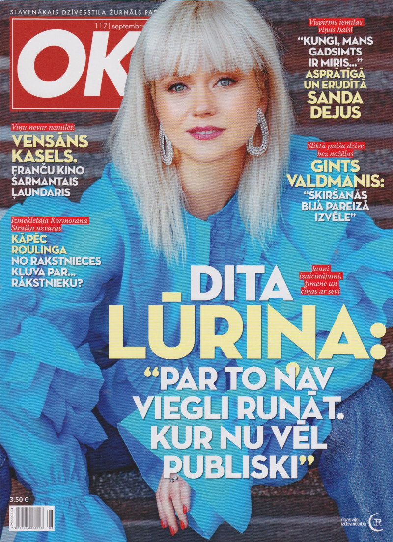 Dita Lurina featured on the OK! Magazine Latvia cover from September 2020