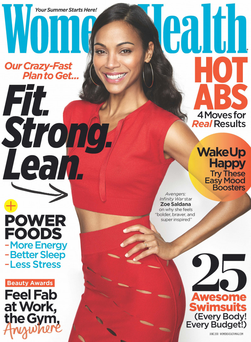 Zoe Saldana featured on the Women\'s Health USA cover from June 2018