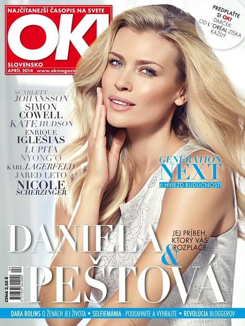 Daniela Pestova featured on the OK! Magazine Slovakia cover from April 2014