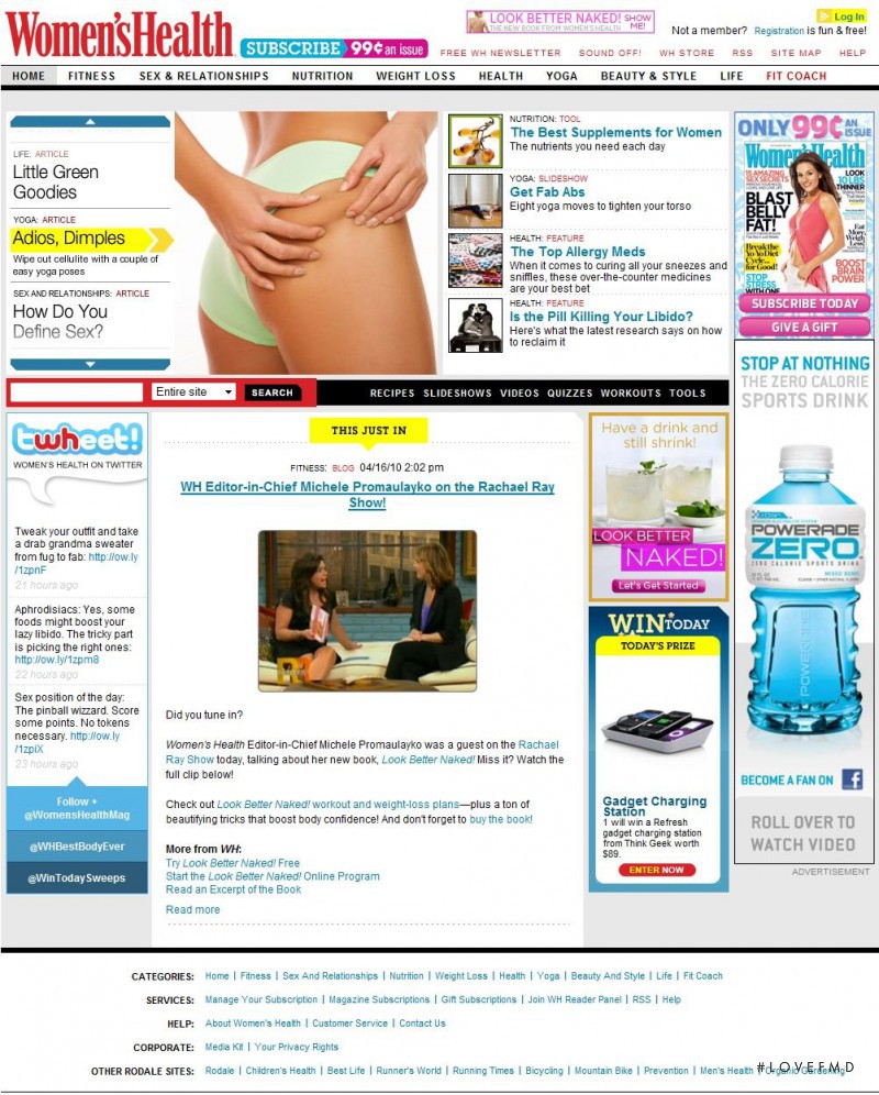  featured on the WomensHealthMag.com screen from April 2010
